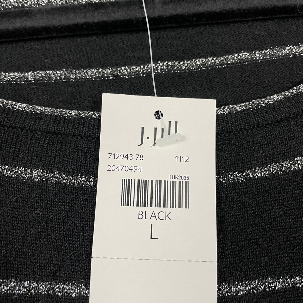 J. Jill Wool Blend Tunic Top Women L Black Silver Striped Angora 3/4 Sleeve Boxy - Picture 11 of 16